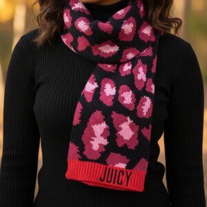 Juicy Couture Scarf Pink & Black Leopard , Christmas Holiday  Scarf 31" Approx